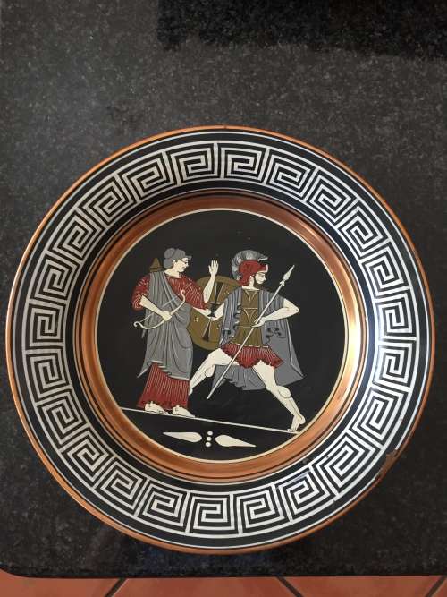 Solid copper Greek painted plate